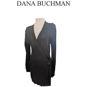 Dana Buchman Elegant Sheer Rayon Cotton Black  Mini Wrap Bodycon Dress Size: M